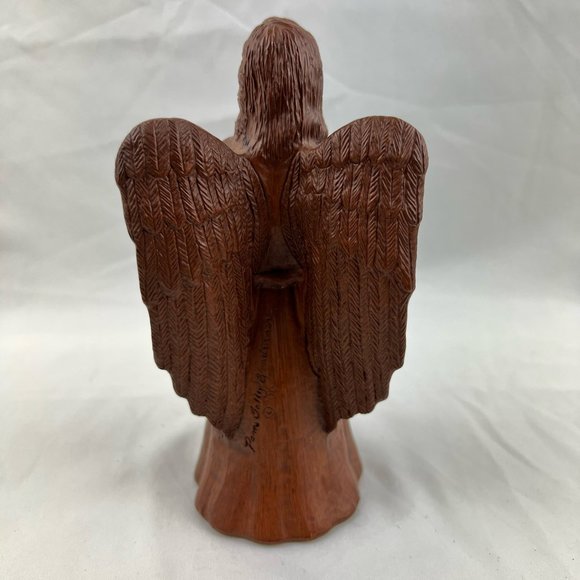 Pam Talley Joyeux Praying Angel Figurine Vintage Carved Wood 1990 Signed - Picture 3 of 10